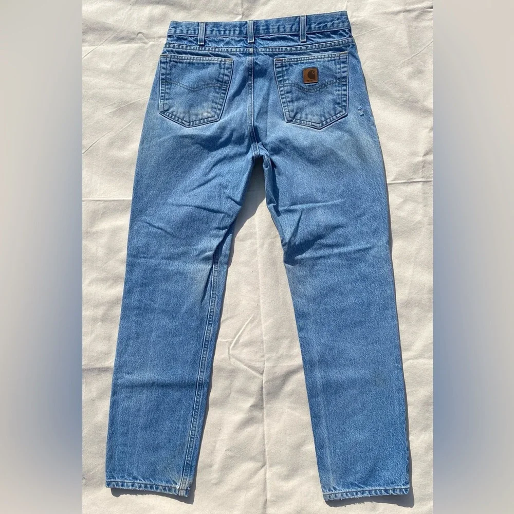 90s Y2K Carhartt Light Wash Men's Denim Traditional Fit Casual Jeans 34x32 - Picture 2 of 11